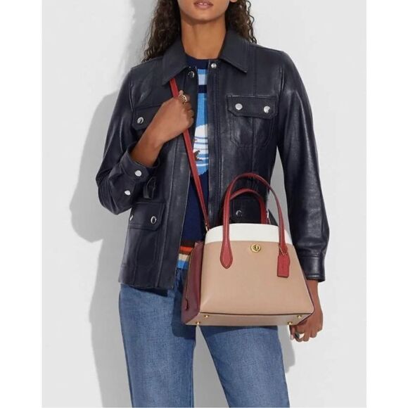 🔥🌺NWT! | Coach Lora 30 Satchel Handbag Colorblock Pebble Leather Msrp:$325.00 - Picture 7 of 8